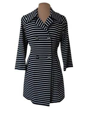 Cabi Navy White Striped Double Breasted Coat Blazer Jacket Nautical Chic Size M